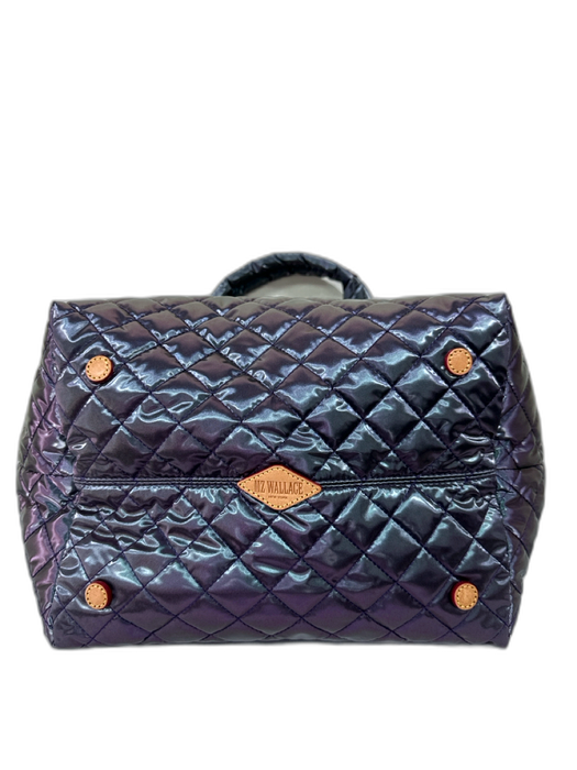 MZ Wallace Iridescent Blue No Fabric Tag Diamond Quilted Zip Top Top Handle Bag Iridescent Blue / Medium