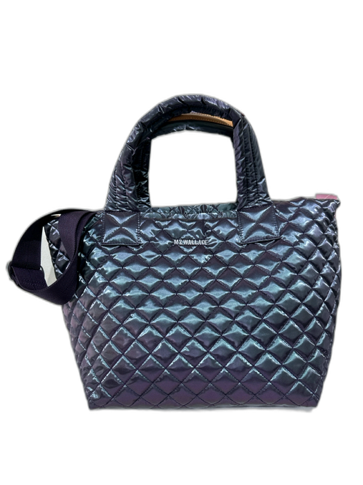 MZ Wallace Iridescent Blue No Fabric Tag Diamond Quilted Zip Top Top Handle Bag Iridescent Blue / Medium