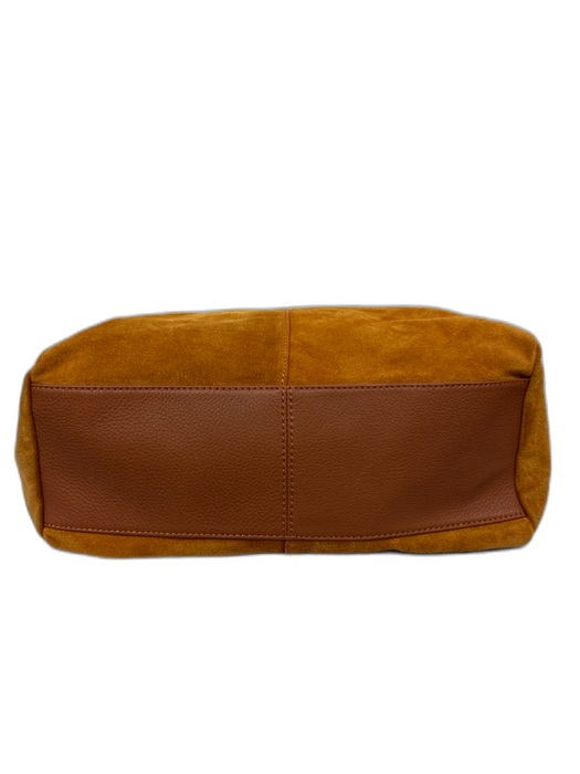 Hobo Orange, Black & Brown Suede Leather Accent Whipstitch Top Handle Bag Orange, Black & Brown / Medium