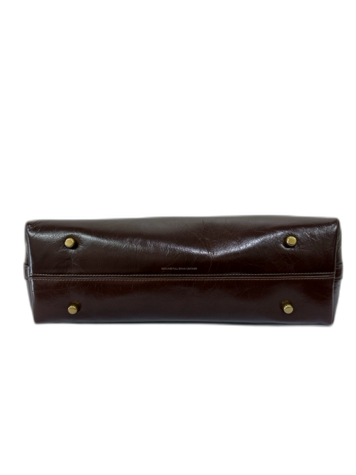 Coach Chocolate Brown Leather Wrinkle Affect Zip Top Logo Shoulder Bag Chocolate Brown / Small