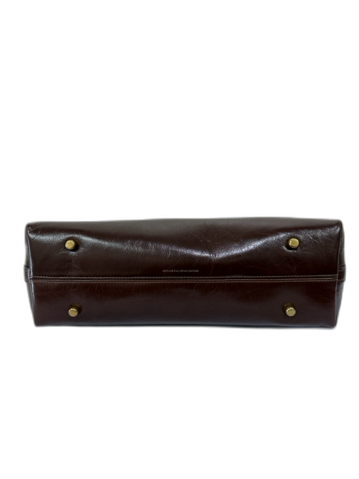 Coach Chocolate Brown Leather Wrinkle Affect Zip Top Logo Shoulder Bag Chocolate Brown / Small