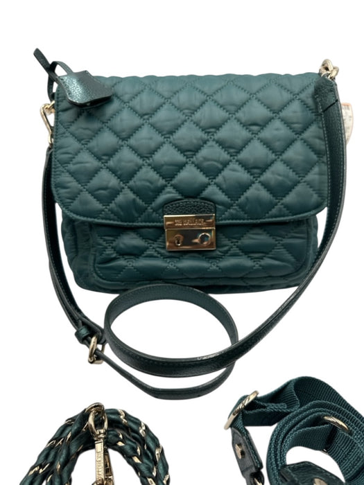 MZ Wallace Dark Green Nylon Quilted Gold Logo Flap Shoulder & Crossbody Bag Dark Green / M