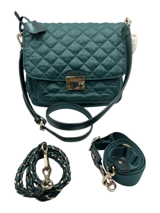 MZ Wallace Dark Green Nylon Quilted Gold Logo Flap Shoulder & Crossbody Bag Dark Green / M