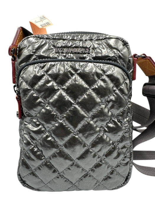 MZ Wallace Gunmetal & Brown Nylon & Leather Metallic Quilted Zip Crossbody Bag Gunmetal & Brown / S