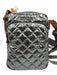 MZ Wallace Gunmetal & Brown Nylon & Leather Metallic Quilted Zip Crossbody Bag Gunmetal & Brown / S