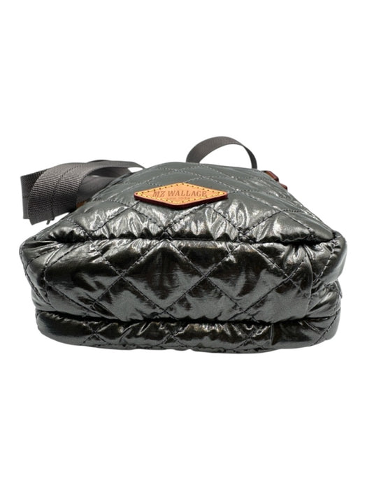 MZ Wallace Gunmetal & Brown Nylon & Leather Metallic Quilted Zip Crossbody Bag Gunmetal & Brown / S