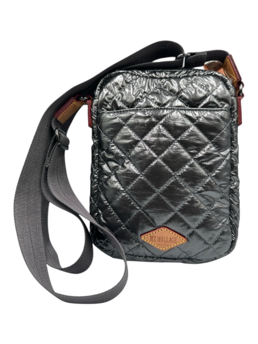 MZ Wallace Gunmetal & Brown Nylon & Leather Metallic Quilted Zip Crossbody Bag Gunmetal & Brown / S