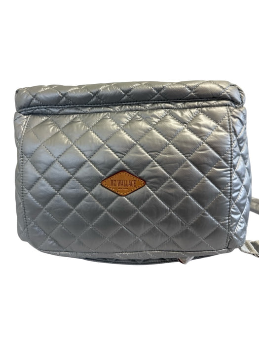 MZ Wallace Silver & Brown Nylon & Leather Quilted Zip Top Backpack Bag Silver & Brown / L