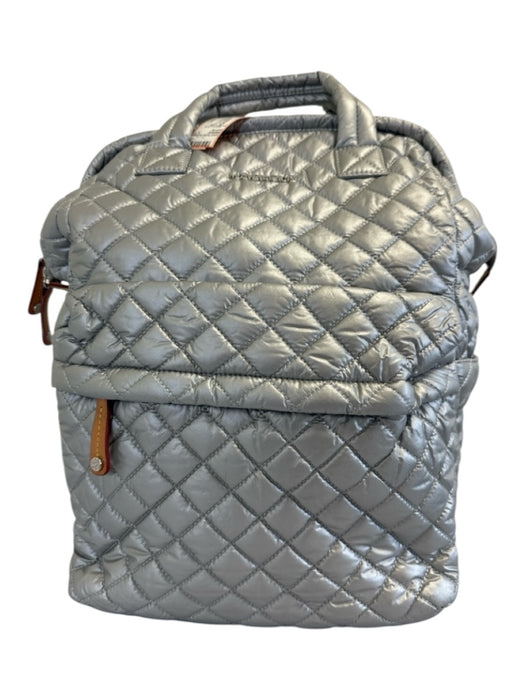MZ Wallace Silver & Brown Nylon & Leather Quilted Zip Top Backpack Bag Silver & Brown / L