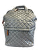 MZ Wallace Silver & Brown Nylon & Leather Quilted Zip Top Backpack Bag Silver & Brown / L