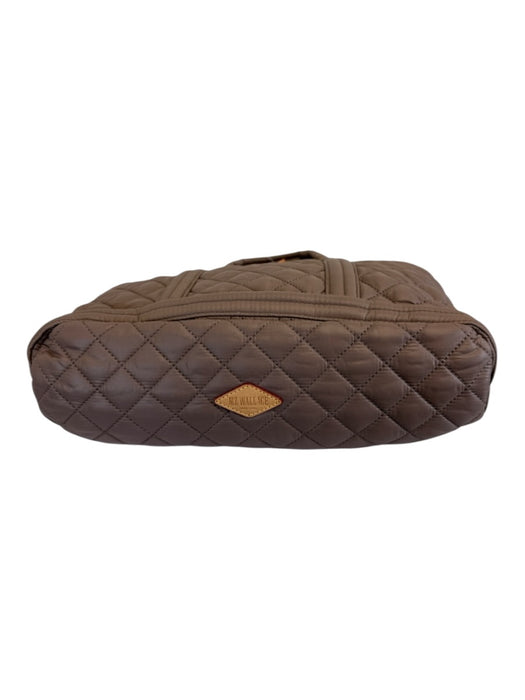 MZ Wallace Taupe Brown Nylon Quilted Zip Top Crossbody Strap hand bag Bag Taupe Brown / S/M