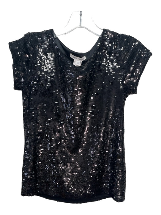 Alice + Olivia Size XS Black Sequin Round Neck Short Sleeve Top Black / XS