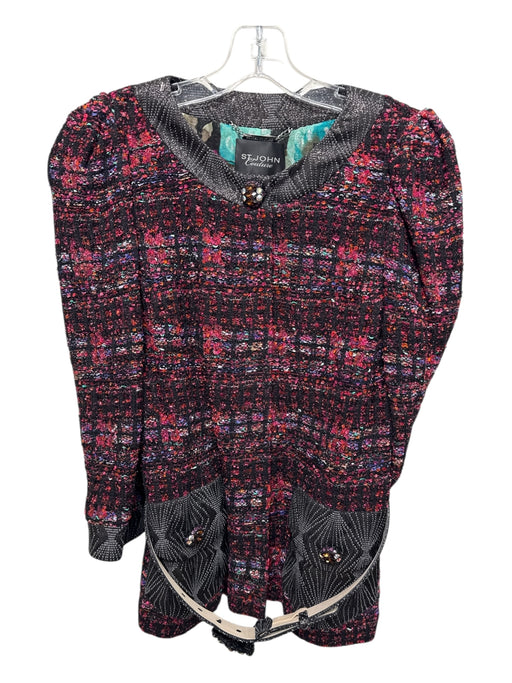 St. John Size 6 Black, Pink, Multi Rayon Blend Belt Incl. Knit Buttons Jacket Black, Pink, Multi / 6
