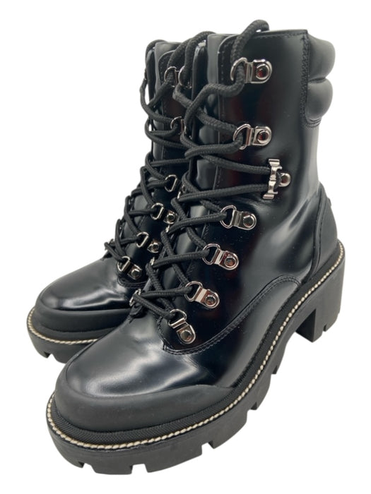 Tory Burch Shoe Size 6.5 Black Leather Upper Rubber Outsole lace up Booties Black / 6.5