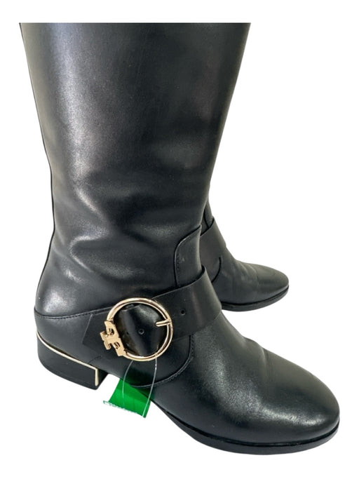 Tory Burch Shoe Size 6.5 Black Leather Knee High Gold Buckle Round Toe Boots Black / 6.5