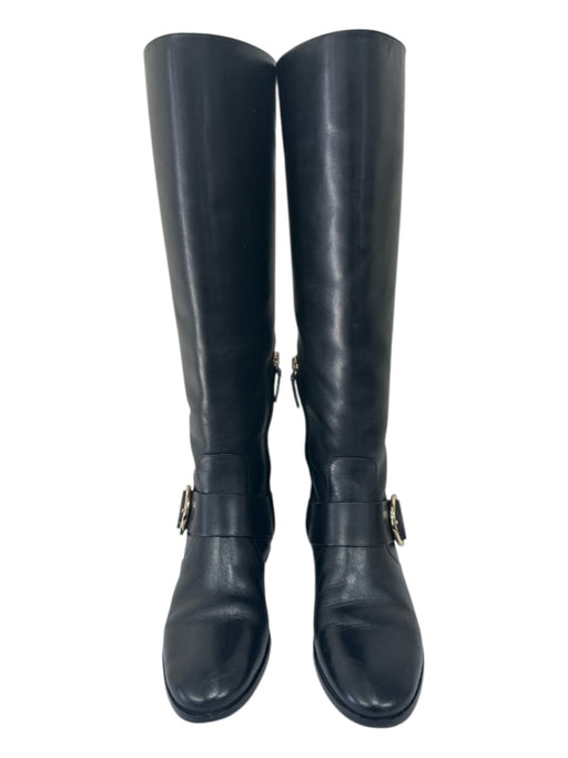 Tory Burch Shoe Size 6.5 Black Leather Knee High Gold Buckle Round Toe Boots Black / 6.5