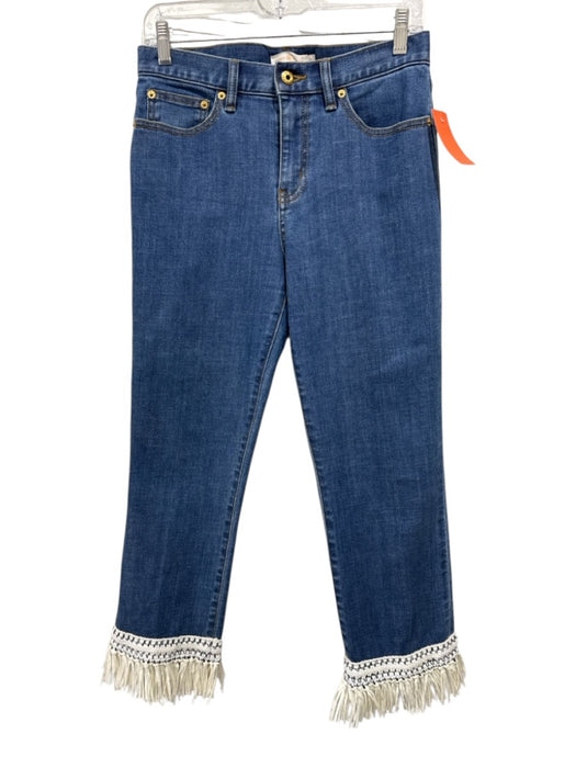 Tory Burch Size 27 Medium Wash & Cream Cotton Denim Zip Fly High Rise Jeans Medium Wash & Cream / 27