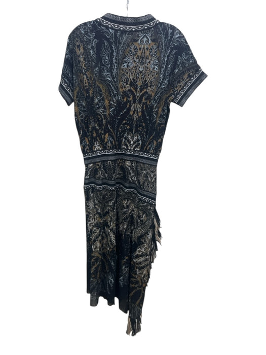 Fuzzi Size S Black, Brown, Multi Polyamide Mesh Abstract Paisley Midi Dress Black, Brown, Multi / S