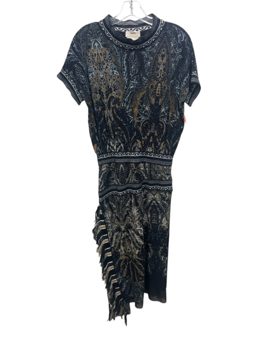 Fuzzi Size S Black, Brown, Multi Polyamide Mesh Abstract Paisley Midi Dress Black, Brown, Multi / S