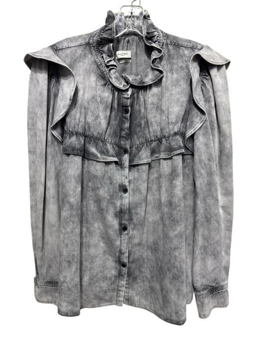 Isabel Etoile Marant Size 40 Gray Cotton Long Sleeve Acid Wash Ruffle collar Top Gray / 40