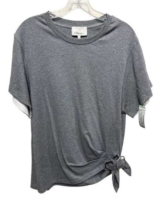 3.1 Phillip Lim Size L Gray Cotton Heathered Short Sleeve Buckle Detail Top Gray / L