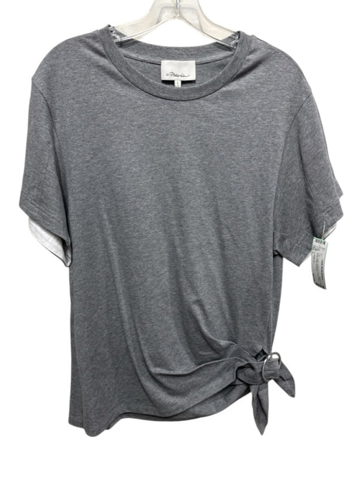 3.1 Phillip Lim Size L Gray Cotton Heathered Short Sleeve Buckle Detail Top Gray / L