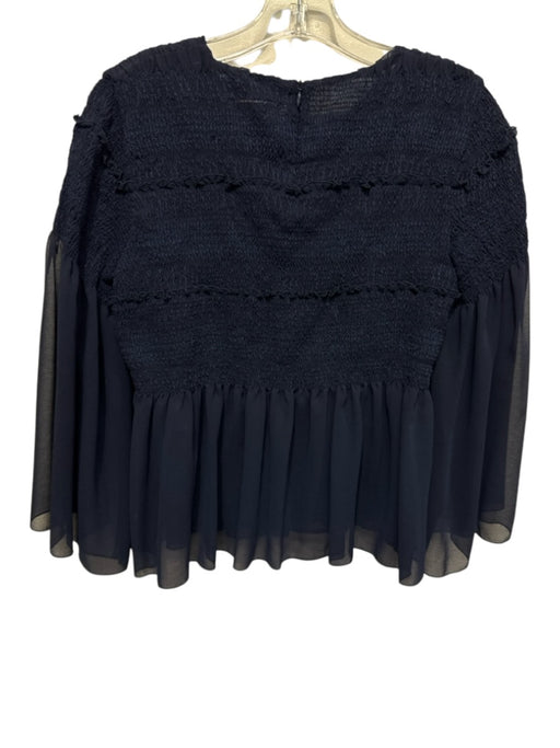 See By Chloe Size 40 Dark Navy Polyester Long Sleeve Sheer Smocked Top Dark Navy / 40
