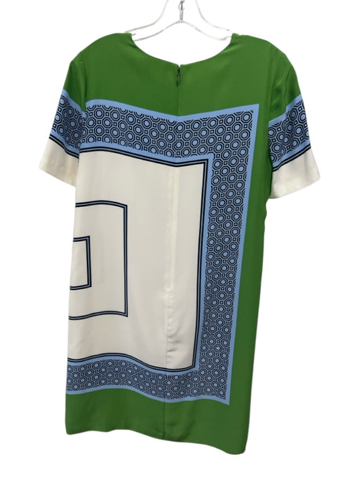 Tory Burch Size S White, Green, Blue Polyester Short Sleeve Back Zip Midi Dress White, Green, Blue / S
