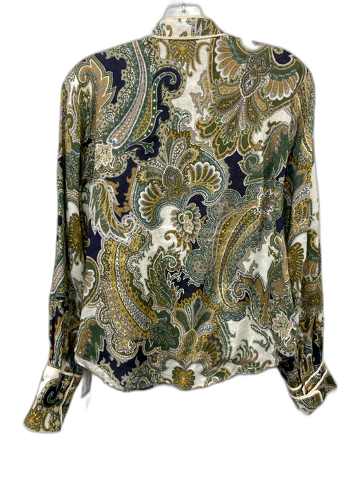 Veronica Beard Size 6 Green, Blue, Yellow Linen Long Sleeve Paisley Blouse Top Green, Blue, Yellow / 6