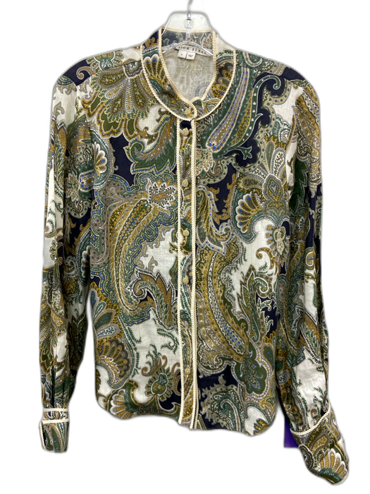 Veronica Beard Size 6 Green, Blue, Yellow Linen Long Sleeve Paisley Blouse Top Green, Blue, Yellow / 6