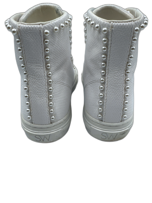 Stuart Weitzman Shoe Size 6.5 White Canvas Faux Pearl High Top Lace Up Sneakers White / 6.5