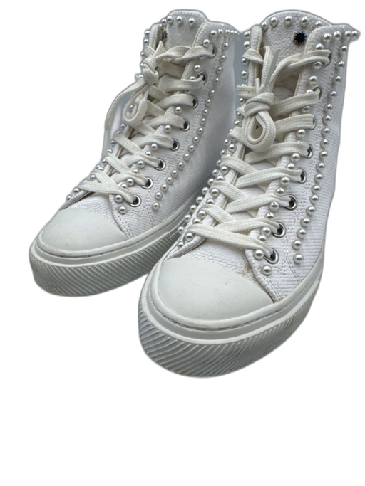 Stuart Weitzman Shoe Size 6.5 White Canvas Faux Pearl High Top Lace Up Sneakers White / 6.5