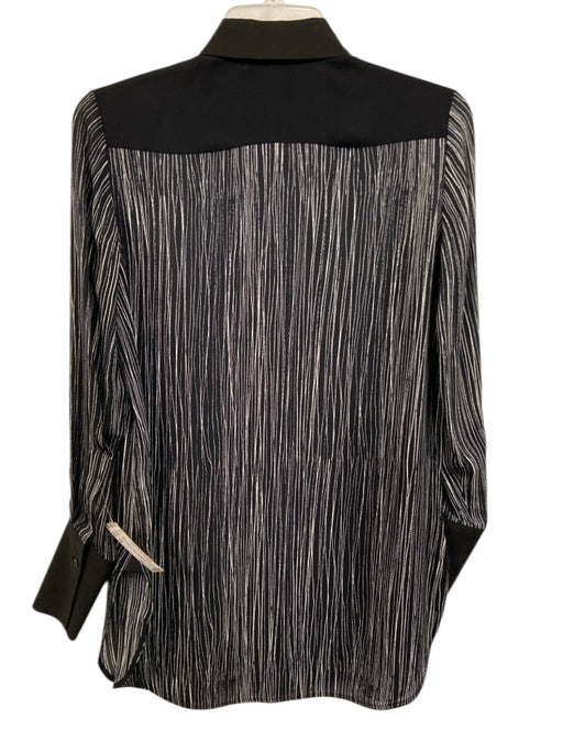 Vince Size XS Black & White Silk Long Sleeve Abstract Stripe Buttons Collar Top Black & White / XS