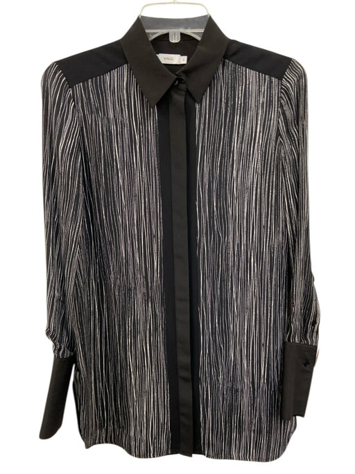 Vince Size XS Black & White Silk Long Sleeve Abstract Stripe Buttons Collar Top Black & White / XS