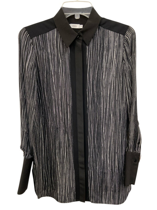 Vince Size XS Black & White Silk Long Sleeve Abstract Stripe Buttons Collar Top Black & White / XS