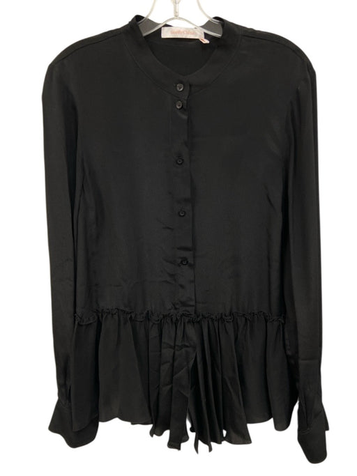 See By Chloe Size 44 Black Viscose & Silk Long Sleeve Buttons Ruffle Hem Top Black / 44