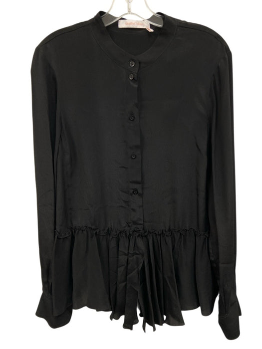 See By Chloe Size 44 Black Viscose & Silk Long Sleeve Buttons Ruffle Hem Top Black / 44