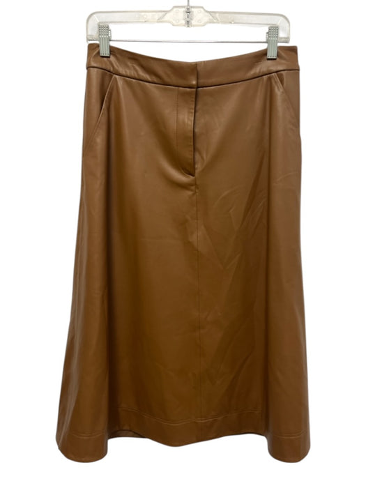 Veronica Beard Size 8 Brown Polyurethane Pleather Zip Fly Midi Skirt Brown / 8