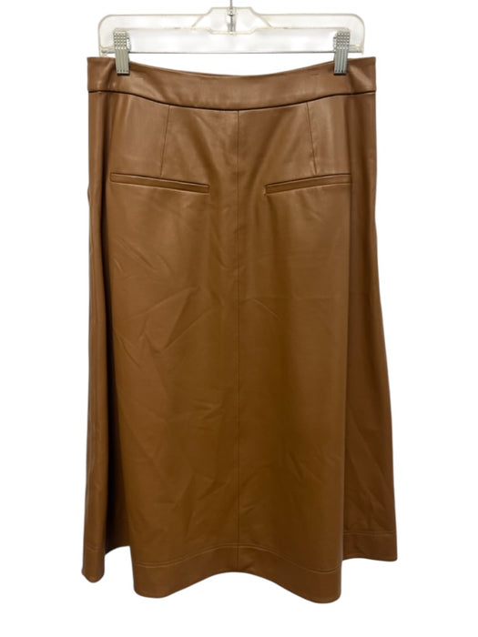 Veronica Beard Size 8 Brown Polyurethane Pleather Zip Fly Midi Skirt Brown / 8
