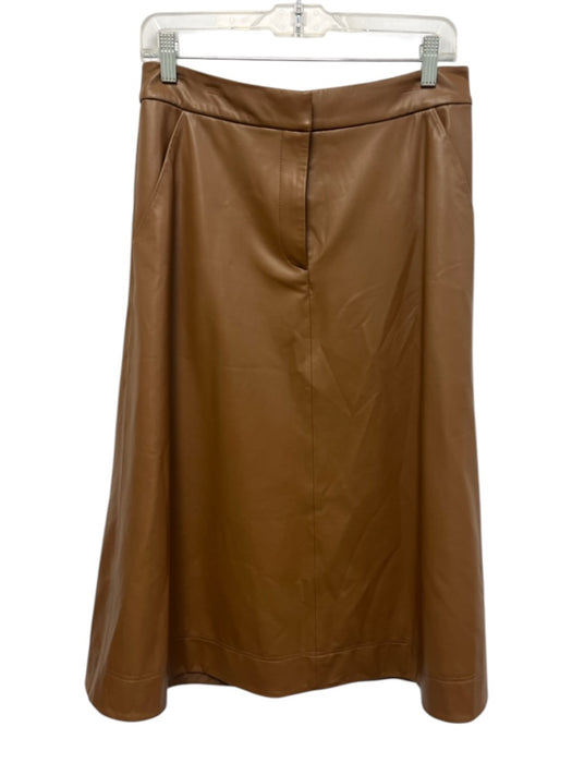 Veronica Beard Size 8 Brown Polyurethane Pleather Zip Fly Midi Skirt Brown / 8