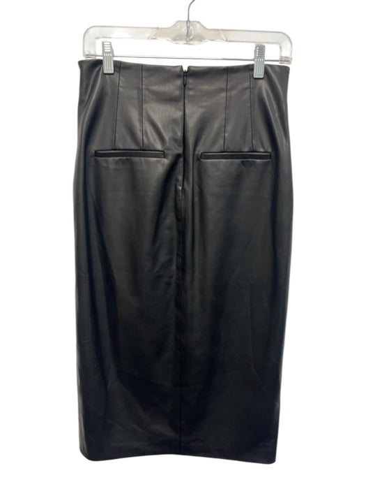Veronica Beard Size 8 Black Polyurethane Pleather Gold Buttons Midi Skirt Black / 8