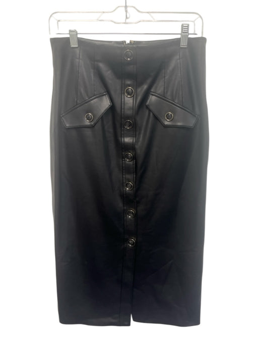 Veronica Beard Size 8 Black Polyurethane Pleather Gold Buttons Midi Skirt Black / 8