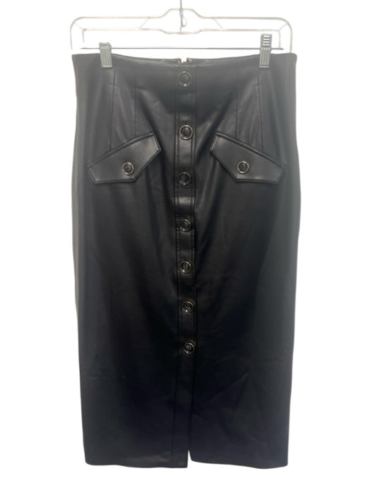 Veronica Beard Size 8 Black Polyurethane Pleather Gold Buttons Midi Skirt Black / 8