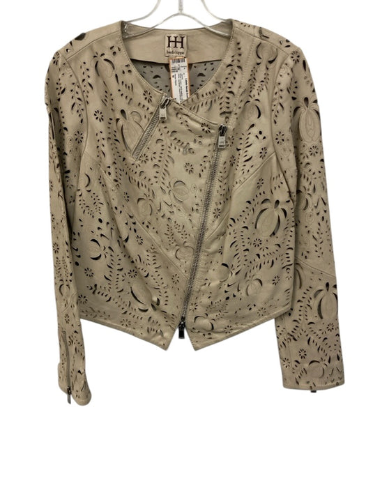Haute Hippie Size M Beige Cream Lamb leather Laser Cut Silver Hardware Jacket Beige Cream / M