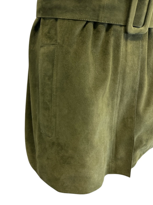 Theory Size 10 Olive Green Lamb leather Suede Collar Double Zip Utility Jacket Olive Green / 10