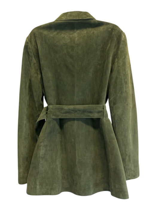 Theory Size 10 Olive Green Lamb leather Suede Collar Double Zip Utility Jacket Olive Green / 10