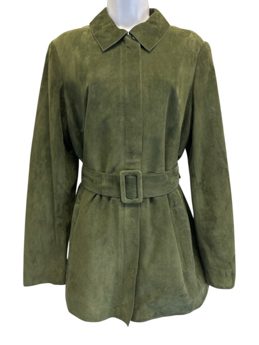 Theory Size 10 Olive Green Lamb leather Suede Collar Double Zip Utility Jacket Olive Green / 10