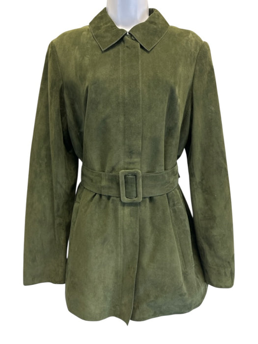 Theory Size 10 Olive Green Lamb leather Suede Collar Double Zip Utility Jacket Olive Green / 10