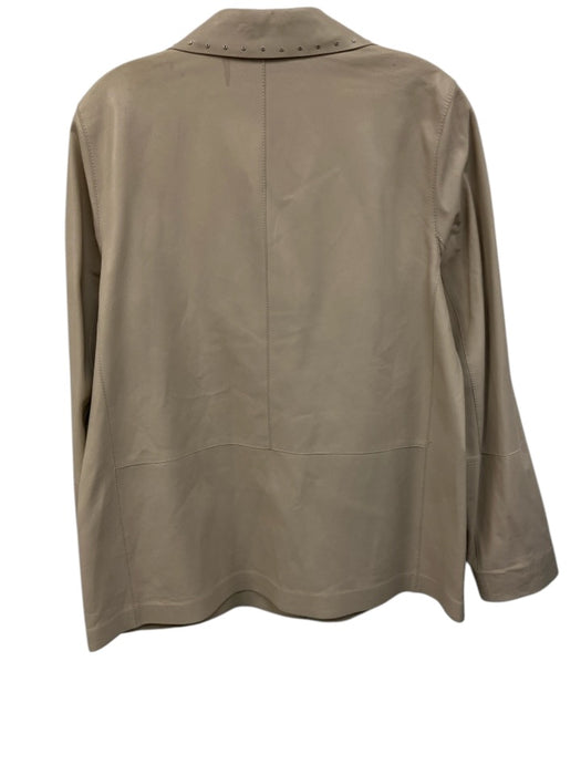 Lafayette 148 Size M Beige Cream Leather Silver Hardware Snaps Pockets Jacket Beige Cream / M