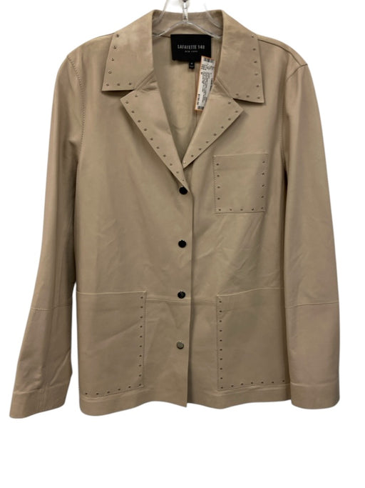 Lafayette 148 Size M Beige Cream Leather Silver Hardware Snaps Pockets Jacket Beige Cream / M